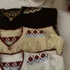 Cardigan Vintage de Malha Fair Isle com Renda para Mulheres, Top Outono/Inverno, Novo Estilo 2026, Casaco Suéter Solto e Bonito