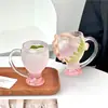 Copo de Vidro Base Montanha Rosa Luxo Leve Alto Padrão Uso Doméstico Alta Aparência com Alça Copo para Beber Suco de Frutas Bebidas Copo de Cerveja