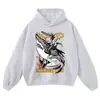 Sudadera con capucha vintage lavada y desgastada estilo japonés con estampado de personaje, sudadera con capucha pullover vintage retro desgastada