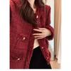 Casaco de Lã Patchwork Vermelho de Cintura Alta com Franjas, Estilo Chanel com Toque de Luxo, Novidade Inverno 2026 A2842