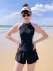 Traje de Baño Deportivo para Mujer Estudiante Conservador Dividido Protector Solar Secado Rápido Traje de Neopreno Manga Corta Pantalones de Playa Traje de Baño para Aguas Termales de Mujer