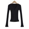 CL24184-24 Otoño Nuevo Francés Simple Básico Ajustado Top Fondo Cuello en V Suéter de Manga Larga