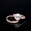 Europa y Estados Unidos nuevo temperamento de lujo oro rosa engastado con anillo combinado tipo huevo de ganso para mujer no se desvanece nicho r4987