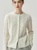 Cardigan sofisticado de tricô trançado com gola redonda em estilo retrô francês para mulheres, agasalho quente para outono e inverno, casaco suéter grosso estilo old money