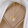 [Acero de Titanio] Collar Estilo Lujo Ligero Corazón Diamante Completo Chapado en Oro Real Cadena Clavícula Popular Ins Femenino Accesorios