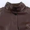 Para Comércio Exterior Transfronteiriço Europeu e Americano Roupas Femininas Aliexpress Mais Vendidas Outono Retro Versátil Solta Couro Sintético Gola Alta Jaqueta
