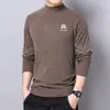 Envío RápidoCamiseta de Manga Larga para Hombre con Cuello Semi Alto y Tejido Térmico de Doble Cara, Prenda Base de Marca de Moda para Otoño