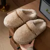 Chinelos de pelúcia de algodão de inverno para mulheres, antiderrapantes, com design de bico fechado, adequados para uso pós-parto, espessados para calor extra, modelo 2027, chinelos silenciosos para interior para homens
