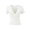 2026 Nueva Camiseta Sexy Picante Estilo Americano con Cuello en V Cruzado y Mangas Cortas para Mujer, Diseñada con un Efecto Ceñido a la Cintura, Top Base Adelgazante