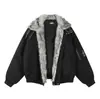 2026 Estilo Británico Personalizado Moda Callejera Color Sólido Cárdigan Casual Chaqueta de Algodón Juventud Moderna Abrigo con Cuello de Piel Suministro al por Mayor 34