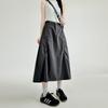 Falda de Trabajo Gris Azul Cielo Estilo Americano con Cordón para Mujer, Falda de Otoño de Cintura Alta Adelgazante Línea A, Falda de Longitud Media para Mujer Petite