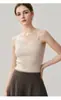 Prenda exterior de encaje de cuatro lados con cuello en V, capa interior, top de tirantes finos sin mangas de punto de alta elasticidad, camisola de cachemira para mujer