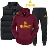 Conjunto de Três Peças de Algodão para Outono e Inverno, Masculino e Feminino (Colete, Moletom e Calça de Moletom), Conjunto de Lã Forrada para Casais com Logo Personalizado, Casual e Versátil