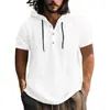 Moletom com Capuz de Algodão e Linho Masculino Europeu Manga Curta Primavera Verão Casual Camiseta de Praia