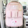 Bolsa de almacenamiento linda de dibujos animados para respaldo de asiento, organizador multifuncional para asiento de coche, protector anti-suciedad para asiento trasero, protector anti-patadas, cuero