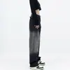 Jeans de Tencel con Gradiente Negro de Figura de Pera para Chicas Gordas mm Pantalones de Cintura Alta Rectos Ajustados de Pierna Ancha