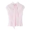 Camisa de Popelina de Verano para Mujer Estilo Europeo y Americano con Adorno de Lazo y Abertura 6367
