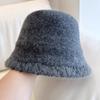 Sombrero de cubo lateral de felpa vintage japonés para mujer, sombrero de punto cálido de otoño e invierno, sombrero de cuenca de lana australiana, sombrero de pescador liso y elegante