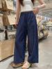 Jeans de Lino Azules para Mujer, Verano Delgados Sueltos Adelgazantes Casuales Cortos Rectos Versátiles Pantalones de Pierna Ancha de Algodón y Lino