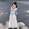 Camiseta de Manga Corta con Cuello Polo, Moderna y Única, para Niños Mayores; Falda Dulce de Encaje para Verano; Conjunto de Dos Piezas Suave Estilo Coreano