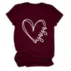 Amazon Wish tienda independiente cómoda y simple elegante mujer Yaya forma de corazón cuello redondo manga corta camiseta para exportación