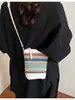 Bolso de Paja de Moda para Mujer 2025 Verano Nuevo Tejido de Tendencia Hombro Cruzado Bolso de Mujer Playa Casual Bolso Balde