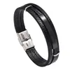 Moda europea y americana todo partido pulsera tejida multicapa para hombre personalidad brillante pulsera negra de moda para hombre pulsera de cuero simple