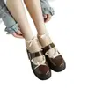 Calcetines de encaje estilo ballet con tiras, Calcetines de zapato pequeño de cuero estilo británico estilo bosque para mujer, Calcetines cortos retro antideslizantes con lazo