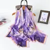 Estampa de Fênix Voando Flor Cortada Primavera e Verão Lenço de Seda Grande Longo Xale de Viagem de Alta Qualidade Proteção Solar Lenço Feminino Lenço de Cabeça
