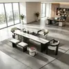 Mesa de centro ejecutiva de lujo ligero estilo italiano, mesa de centro de losa de roca, nuevo modelo 2026, mesa de centro de recepción de oficina de madera maciza de alta gama
