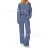 Comércio Exterior Europeu e Americano Roupas Femininas Transfronteiriças Venda Quente na Amazon Conjunto Casual de Duas Peças Malha Outono e Inverno e Calça Wide Leg