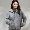 Suéter estampado de gola alta com zíper estilo coreano para mulheres, início do outono de 2026, cardigã de tricô curto de modelagem solta, jaqueta estilo casual