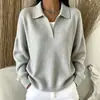 Suéter de punto acanalado con cuello camisero, estilo polo, para Amazon transfronterizo europeo y americano 2026, suéter casual de punto fino, holgado, adelgazante, para primavera y otoño, con cuello en V