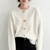 Diseño de Otoño e Invierno Cárdigan de Punto de Color Puro de un Solo Botón para Mujer Ropa Exterior Estilo Lazy Holgado Cuello Redondo Versátil