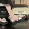 Sandalias de Lazo para Mujer 2025 Nuevo Verano Hebilla de Perla Plataforma Suela Gruesa Antideslizante con Falda Calzado Romano