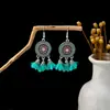 Pendientes Bohemios Azules de Turquesa Estilo Étnico Europeos y Americanos, Pendientes de Borla de Metal Plateado Imitación, Joyería de Borla Vintage para Orejas al por Mayor