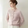 Cárdigan de cachemira para mujer, 100% cachemira pura, nuevo cuello redondo de moda versátil de un solo pecho tejido abrigo suéter cálido