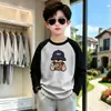 Camiseta de Manga Longa Color Block Algodão Puro Estilo de Rua para Meninos Início da Primavera Estilo Coreano Meninos Tamanhos Médio e Grande Infantis Casual Versátil Manga Raglan Camiseta Básica