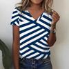 3D direto da fábrica verão novo camiseta casual feminina 3D digital listrada manga curta decote V