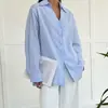 Camisa de Algodão Estilo Francês Feminina 2025 Primavera Nova Cor Sólida Gola Lapela Manga Longa Design de Nicho Senso de Design Camisa Cruzada com Cadarço