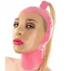 Capacete Sexy de Látex, Máscara de Látex para Adultos, Capacete para Role-Playing, Rabo de Cavalo Único, Capacete com Combinação de Cores Rosa, Halloween