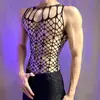 Conjunto de Roupa Íntima Sexy de Peça Única com Renda de Peixe Transparente Oca de Alta Elasticidade Uniforme Bodycon Ultra-Fino para Provocar para Homens