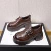 Sapatos de Couro com Solado Grosso para Mulheres para Combinar com Saias, Mocassins de Salto Alto, Nova Moda Primavera 2026 Retro Versátil Aumentadores de Altura Sapatos de Salto Único