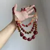 Collar de Resina con Piedra Ágata de Tres Capas y Perlas, Cadena de Clavícula Retro de Lujo Ligero de Gama Alta, Joyería Moderna y Versátil para Mujeres