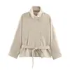 Venta al por mayor transfronteriza de ropa para mujer: Chaqueta de trabajo de ante sintético, elegante y sencilla, de manga larga, cuello alto y cinturón, 2026