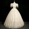 Vestido de Noite Champanhe Novo Vestido de Princesa Vestido Franzido Elegante Manga Bufante Vestido para Anfitriã Estudante Teste de Arte
