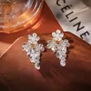 Brincos Pendentes de Zircônia em Formato de Flor Prateada de Alta Qualidade, Modernos, Exquisitos e Elegantes, Joias Populares Estilo Influenciador