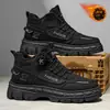 Sapatos Masculinos de Inverno 2025 Novo Veludo Quente Botão Giratório Cano Alto Tênis Esportivo Botas para Trabalho ao Ar Livre Sapatos de Algodão