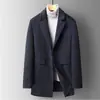 Ropa Exterior de Moda Casual de Lana de Alta Gama para Hombres de Mediana Edad, Doble Cara, Longitud Media, Cuadros, Lana, Otoño e Invierno 2025 para Hombres