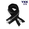 Zíper YKK Não. Zíper de metal duplo aberto de cobre branco para jaquetas de couro, jaquetas acolchoadas, jaquetas de marca da moda, carcela frontal com puxador de zíper YKK